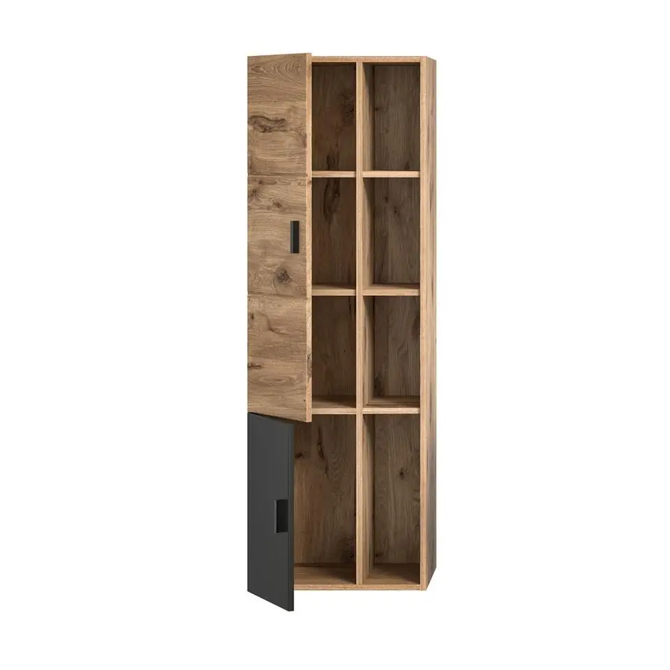 Hioshop Grado badkamerkast 2 deuren- 4 planken eik decor-mat grijs