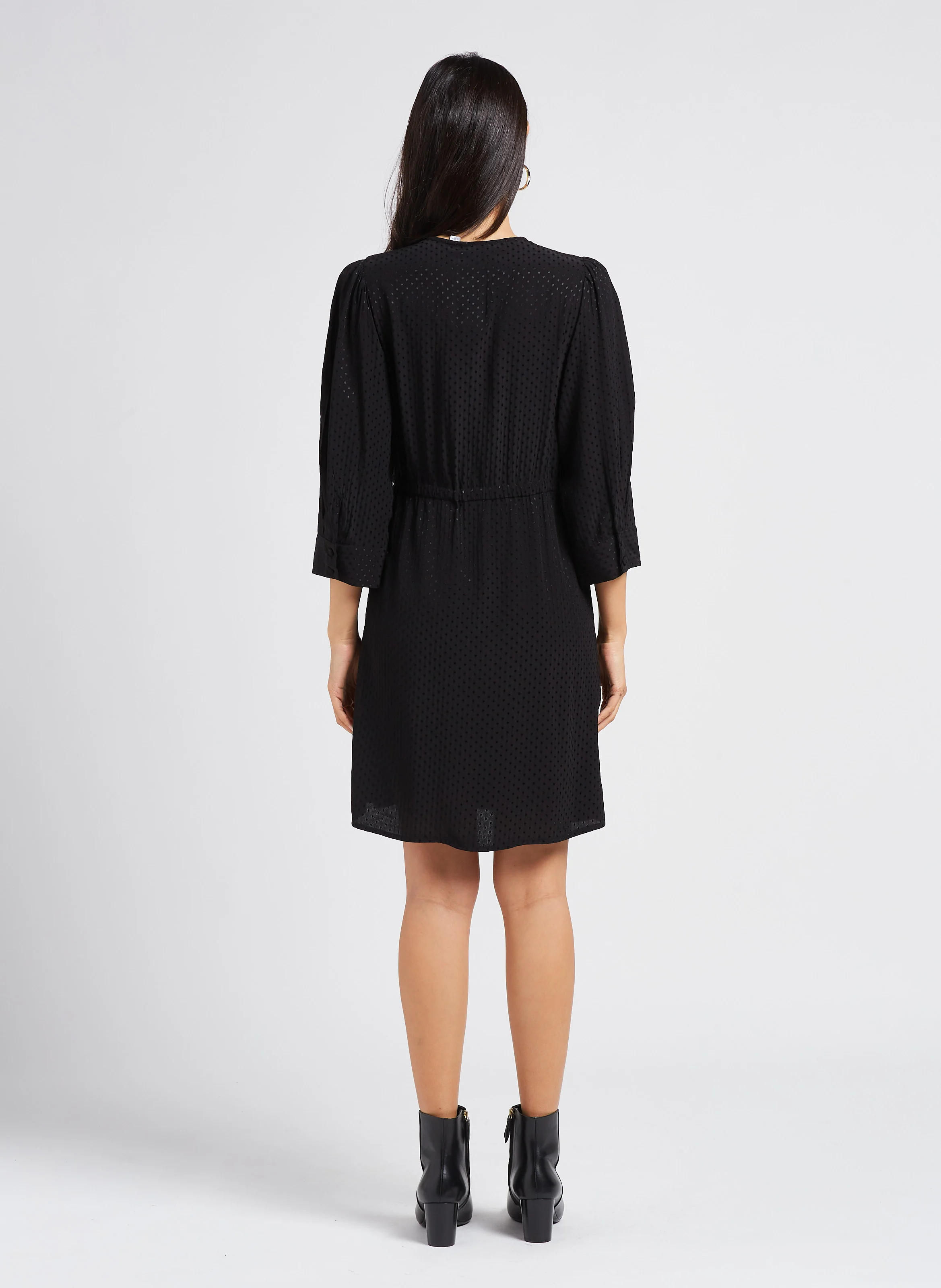 JEAN - Robe portefeuille texturée droite | Noir
