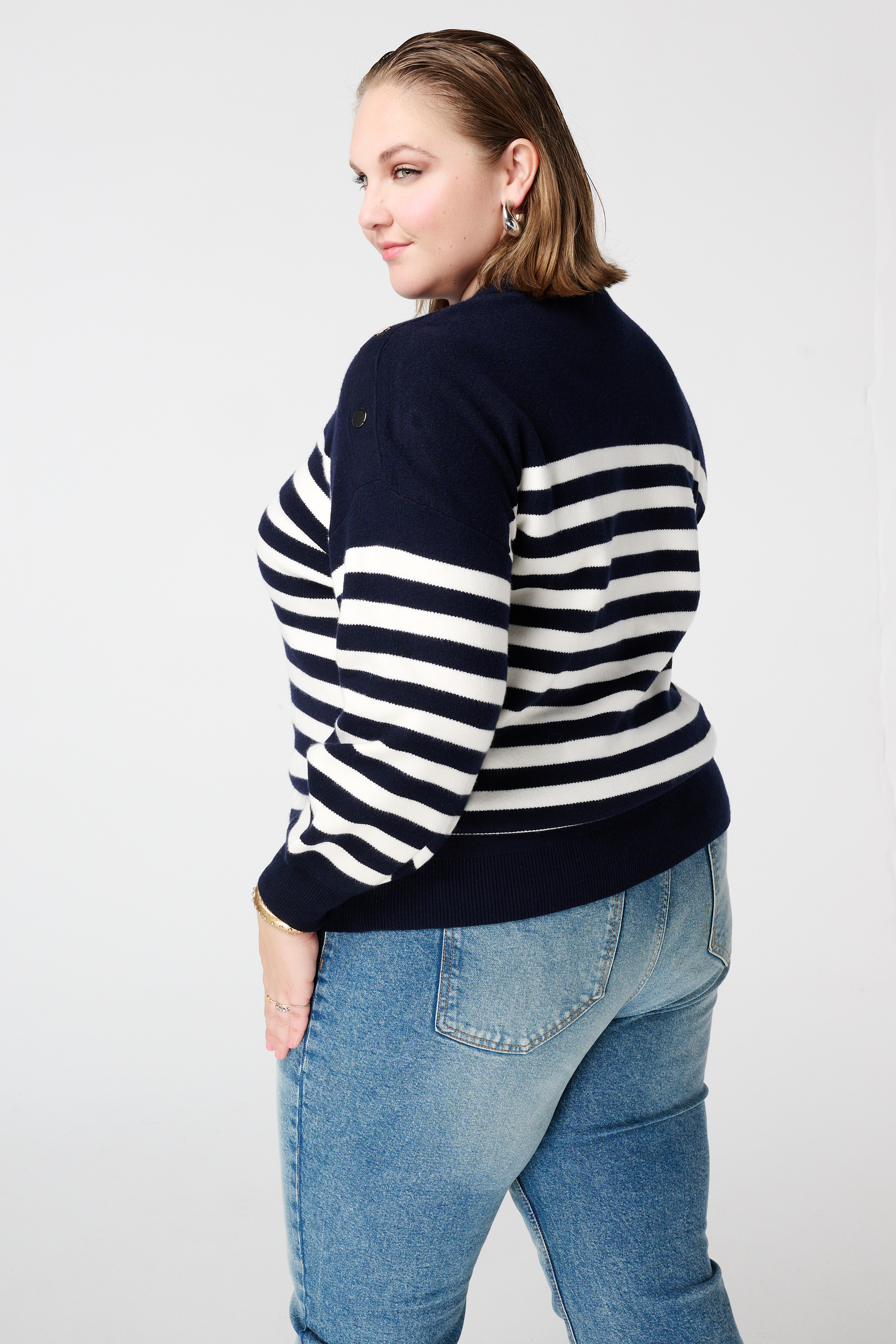 Gestreepte trui met knoopdetail Multi Navy blauw