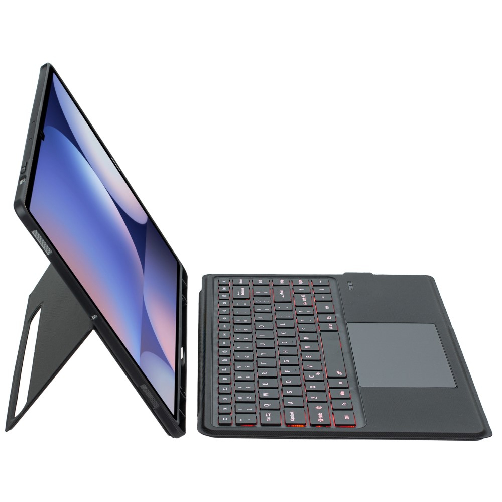 Samsung Galaxy Tab S10 Ultra / Tab S9 Ultra / Tab S8 Ultra Leder Tasche mit Bluetooth Tastatur   Touch Pad und S Pen Halter (QWERTY) - Schwarz