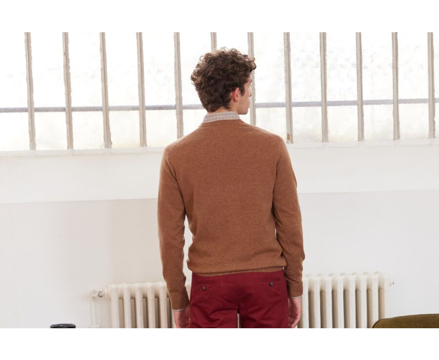 Pull homme laine col V Noisette Chiné - ELIAN
