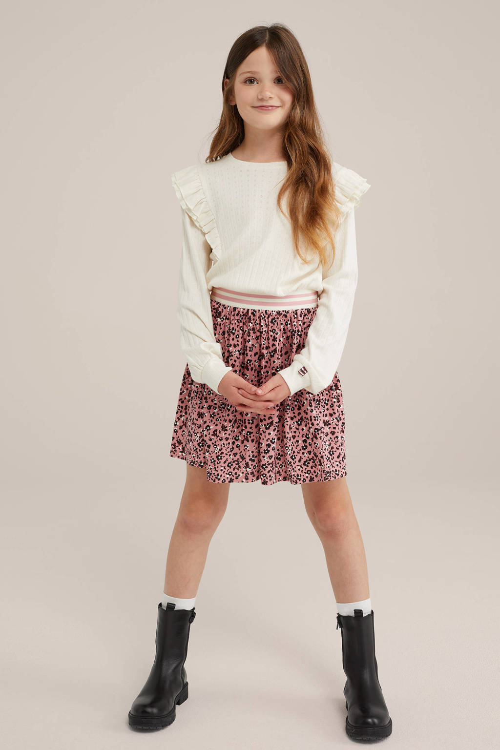 WE Fashion jurk met all over print ecru