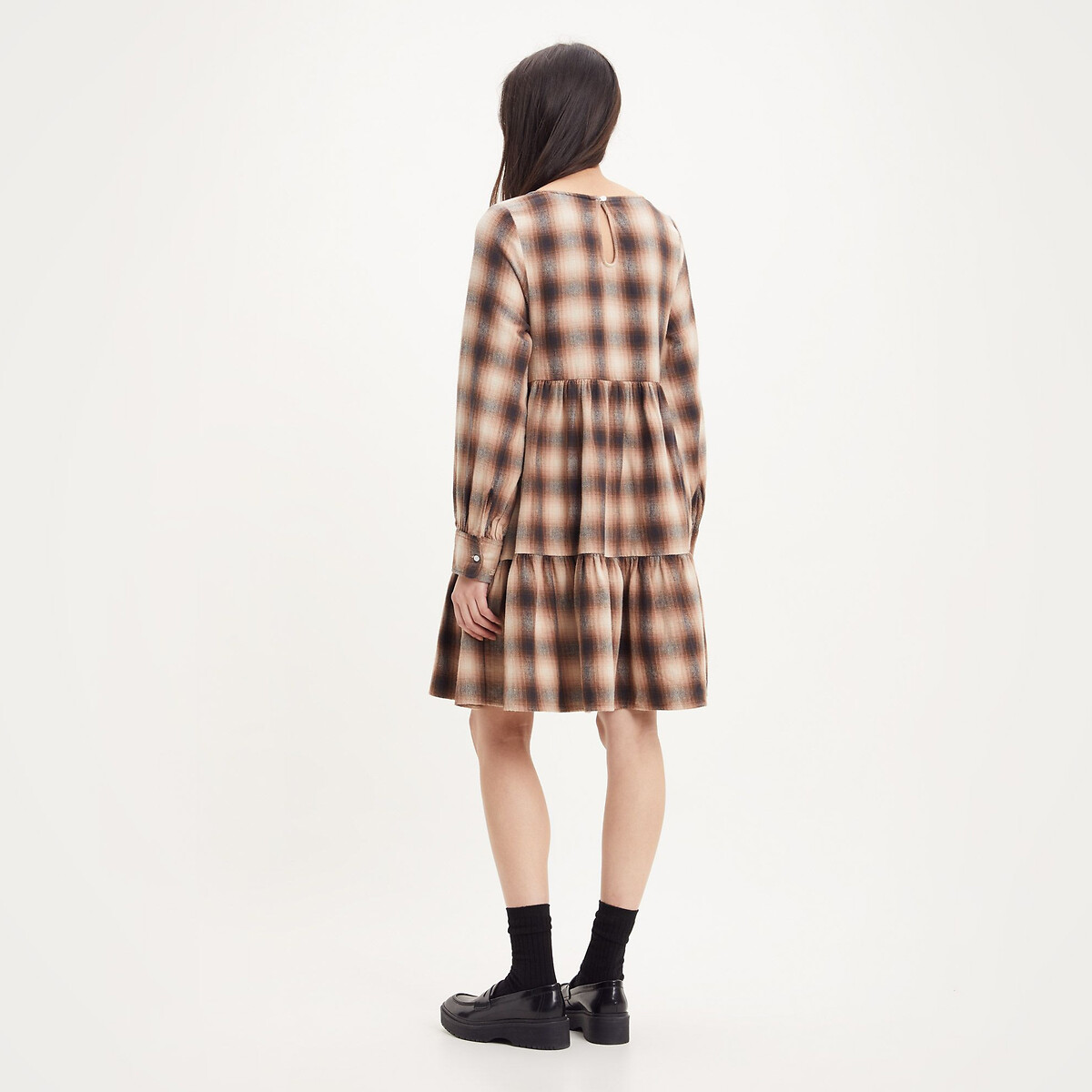 LEVI'S<br>Vestido curto xadrez com decote redondo e mangas compridas