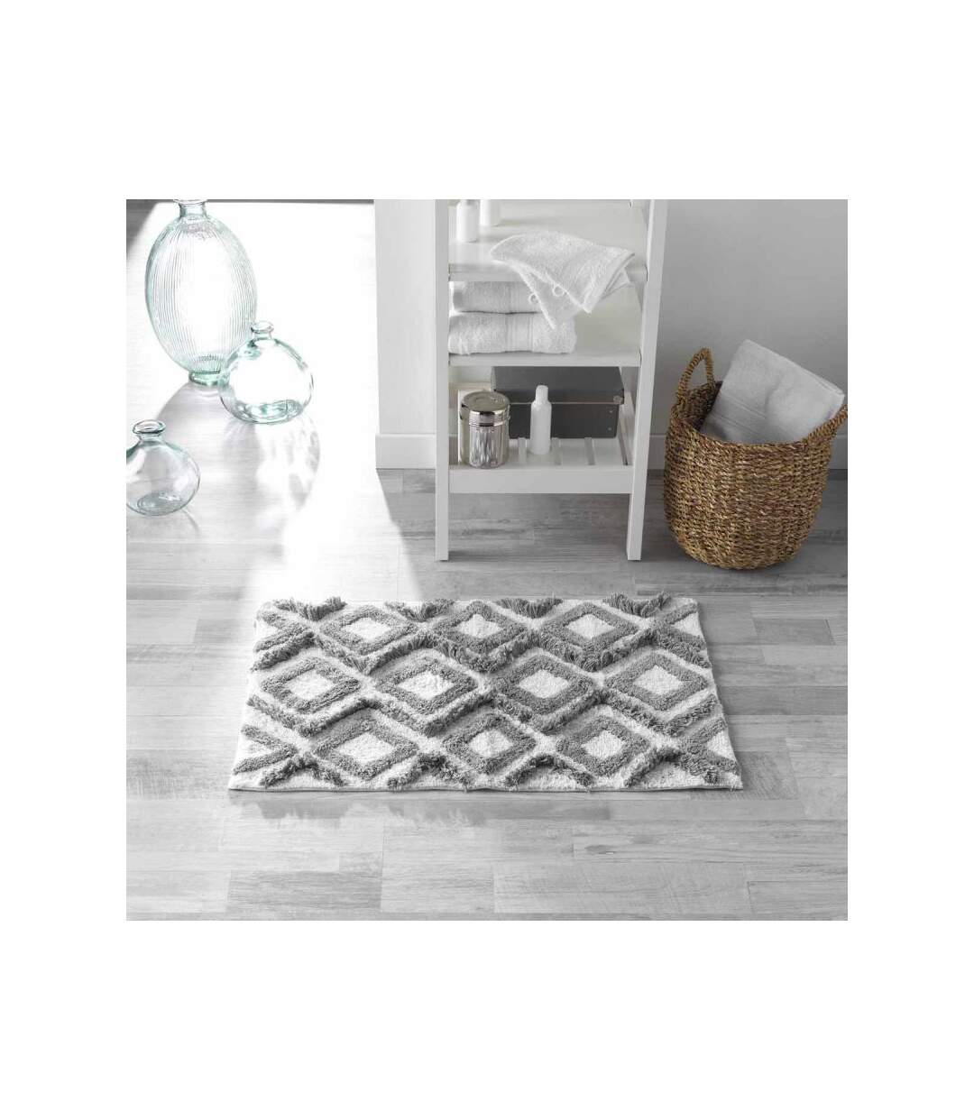 Tapis de Salle de Bain Ikatis 50x80cm Blanc & Gris