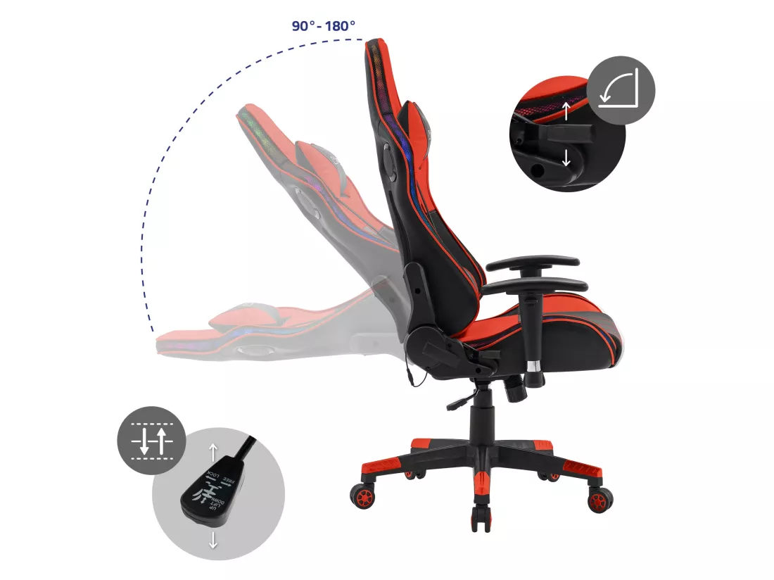 LED Gaming Chair Chaise de bureau Chaise pivotante Réglable Bluetoothboxes ML-Design