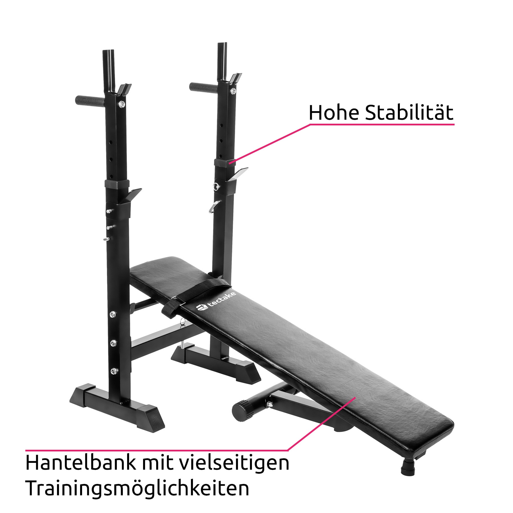 tectake® Hantelbank, klappbar, gepolstert mit Kunstlederbezug, rutschfest, 118 x 55 x 106 cm