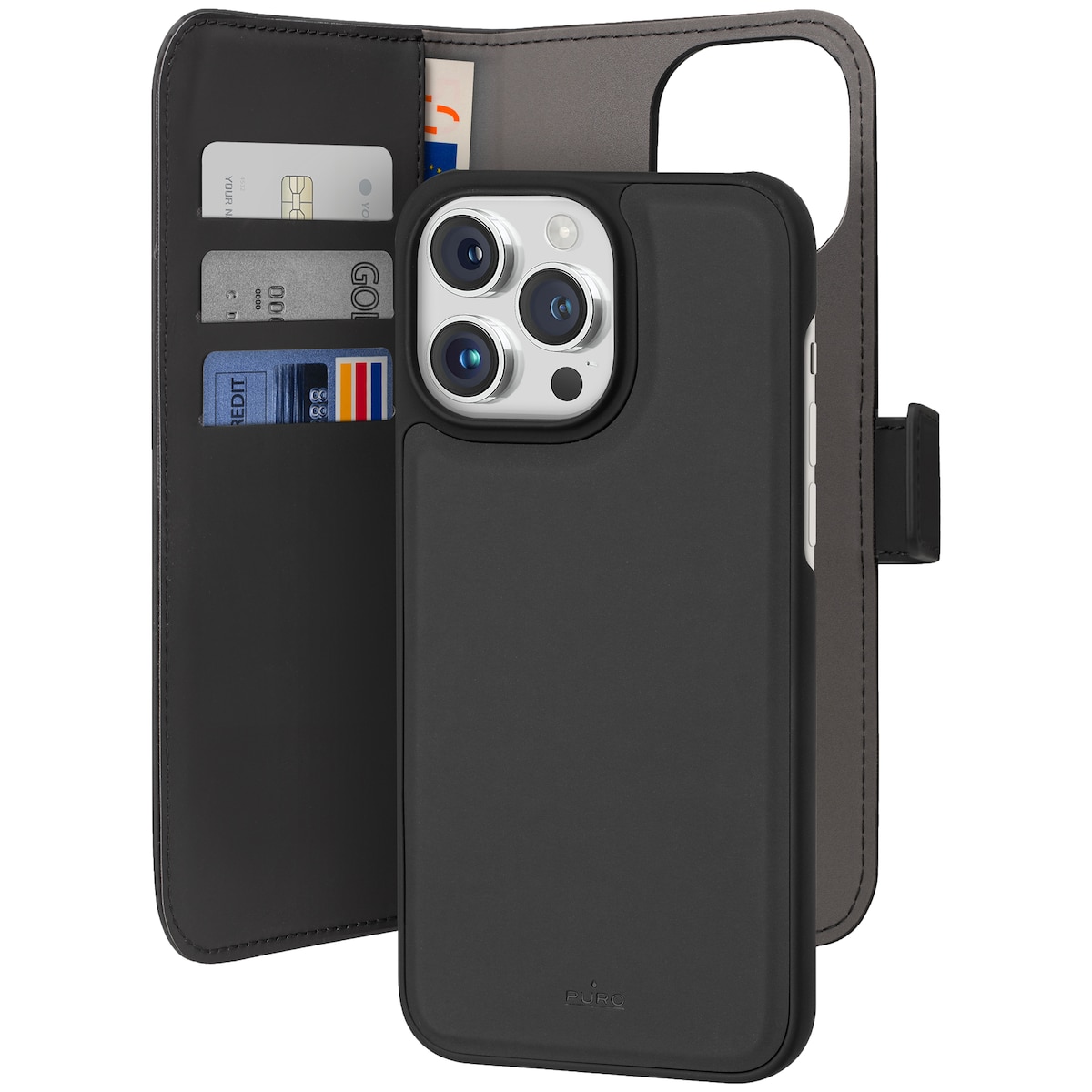 Puro 2-i-1 iPhone 15 Pro Max lommebokdeksel (sort)