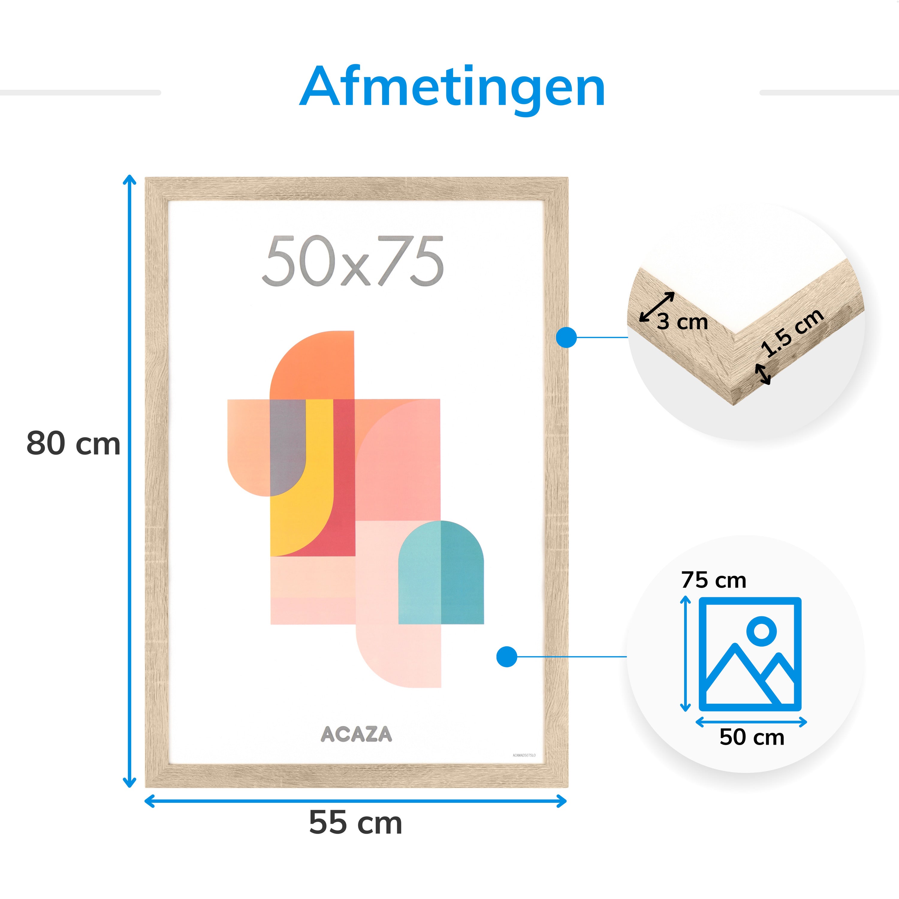 Fotokader - Fotolijst - 50x75 cm - MDF hout - Lichte Eik