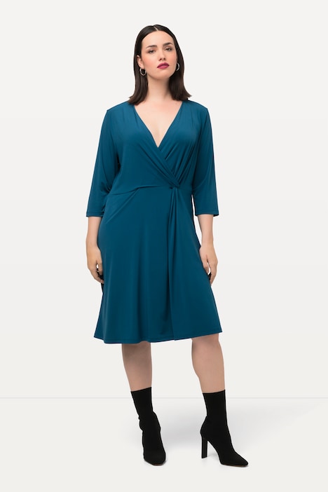 Slinkykleid, Drapierung, V-Ausschnitt, 3/4-Arm