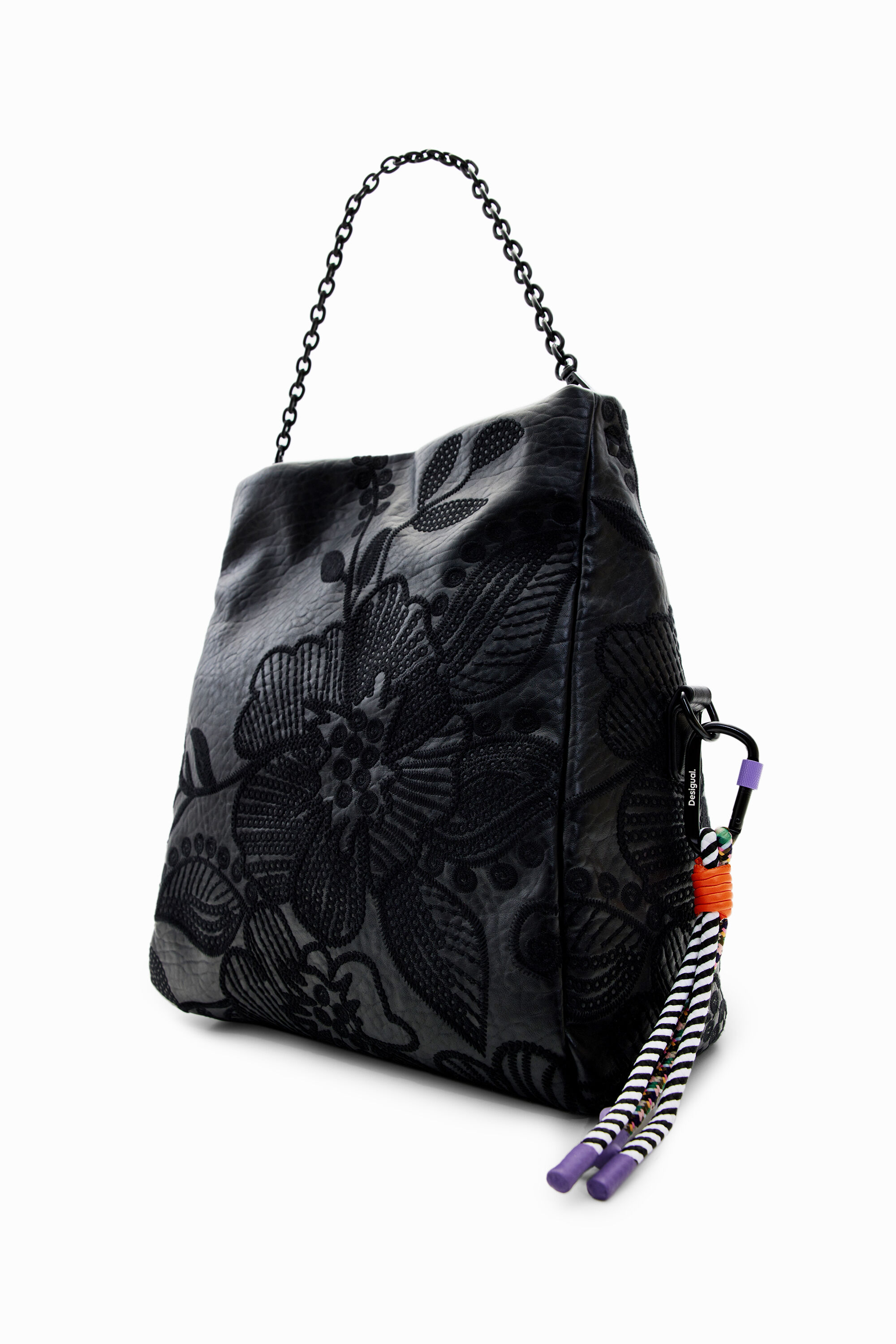Bolsa média bordada com flores.