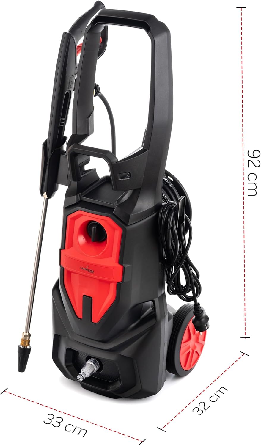LEHMANN Phoenix Profi Hochdruckreiniger mit Induktionsmotor, 3000W, max. 260 bar, 480 l/h Fördermenge, 12m Schlauch, 5 wechselbare Düsen & Schaumlanze, Druckreiniger für Auto & große Flächen