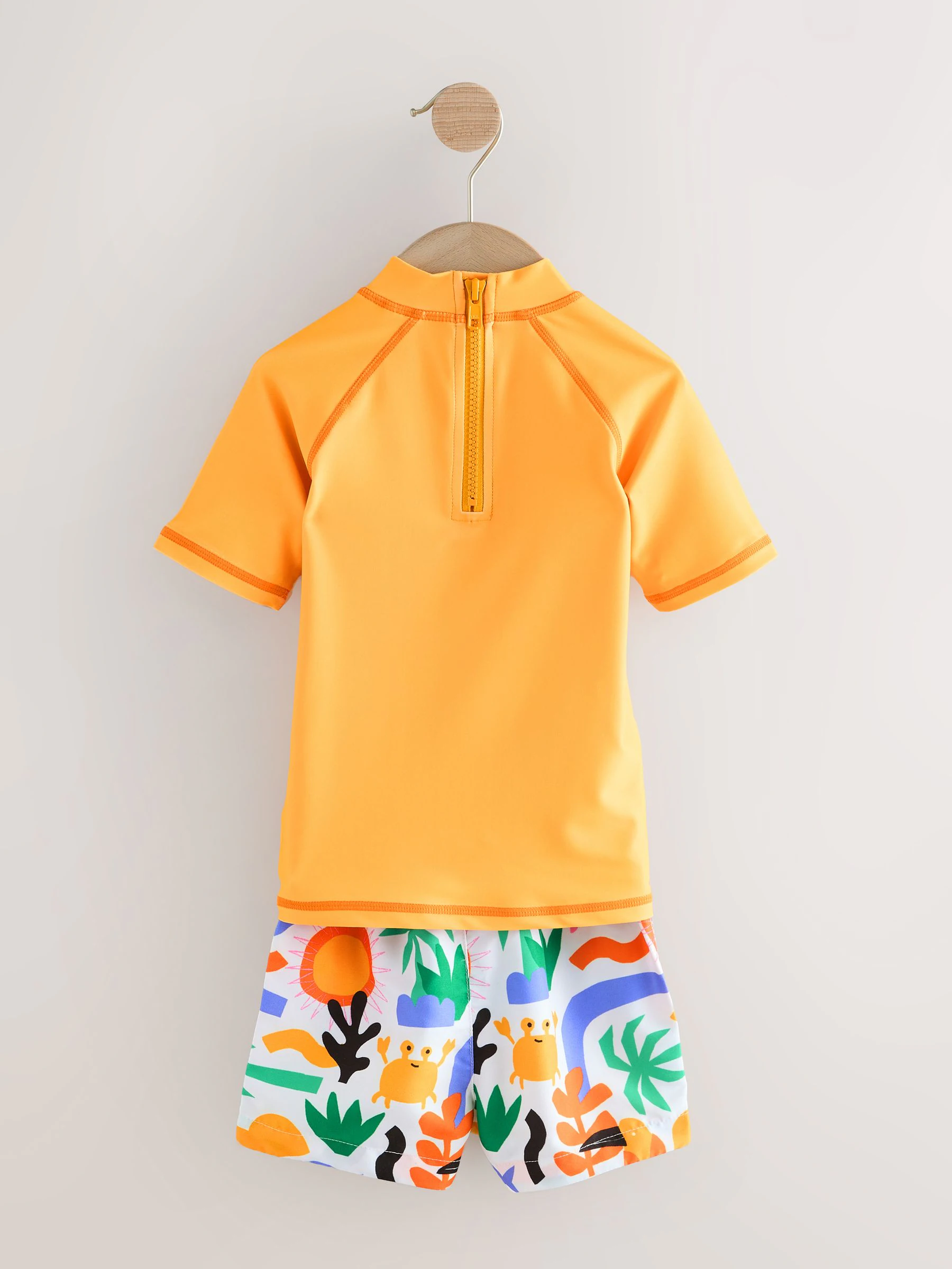 Oranje met palmboomprint - Set van surfhemdje en shorts (3 mnd - 7 jr)