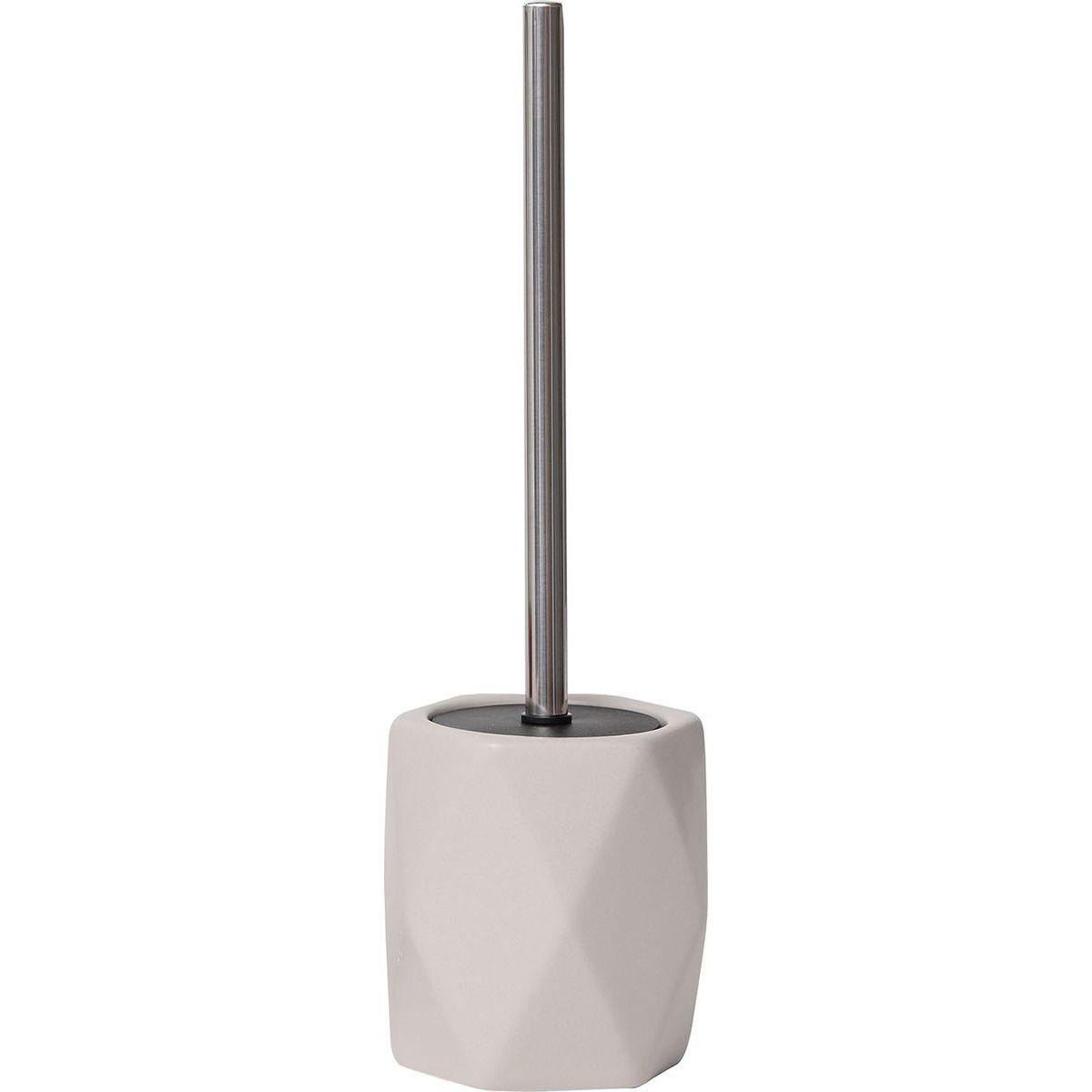 BROSSE WC GRES FORME LOSANGE TIGE ACIER INOXYDABLE TAUPE