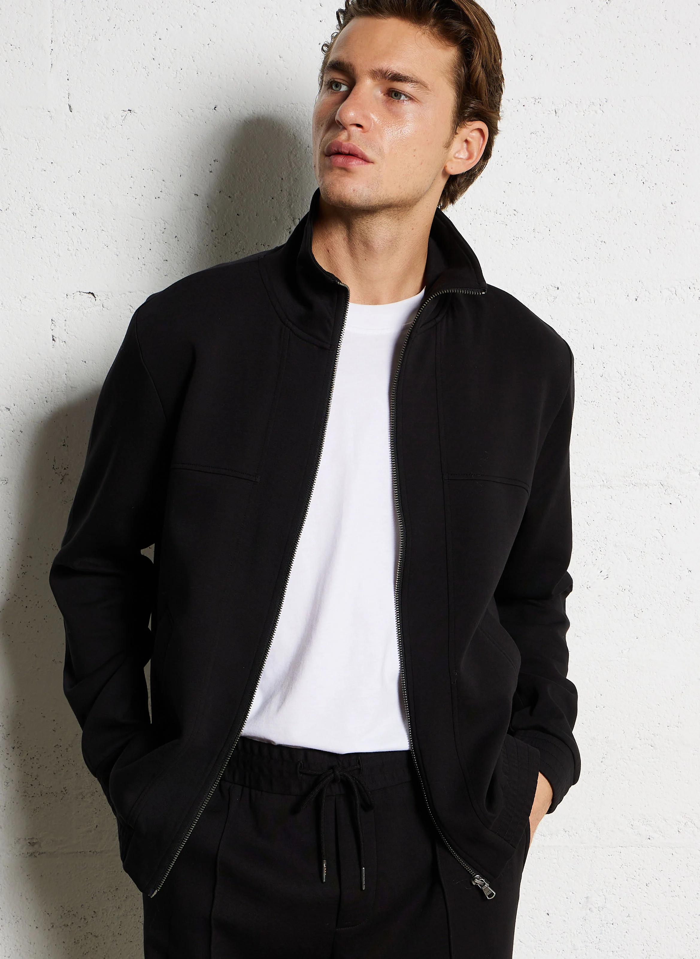 Gilet col montant en coton mélangé | Noir