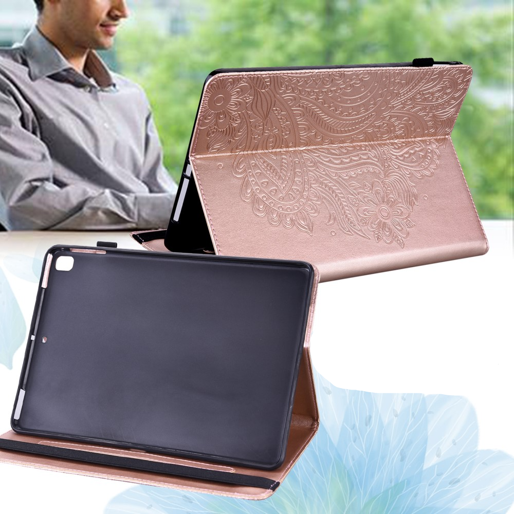 iPad Mini 7 (2024) / Mini 6 (2021) Leder Tasche Flip Cover Blumen Mandala Imprint - Roségold