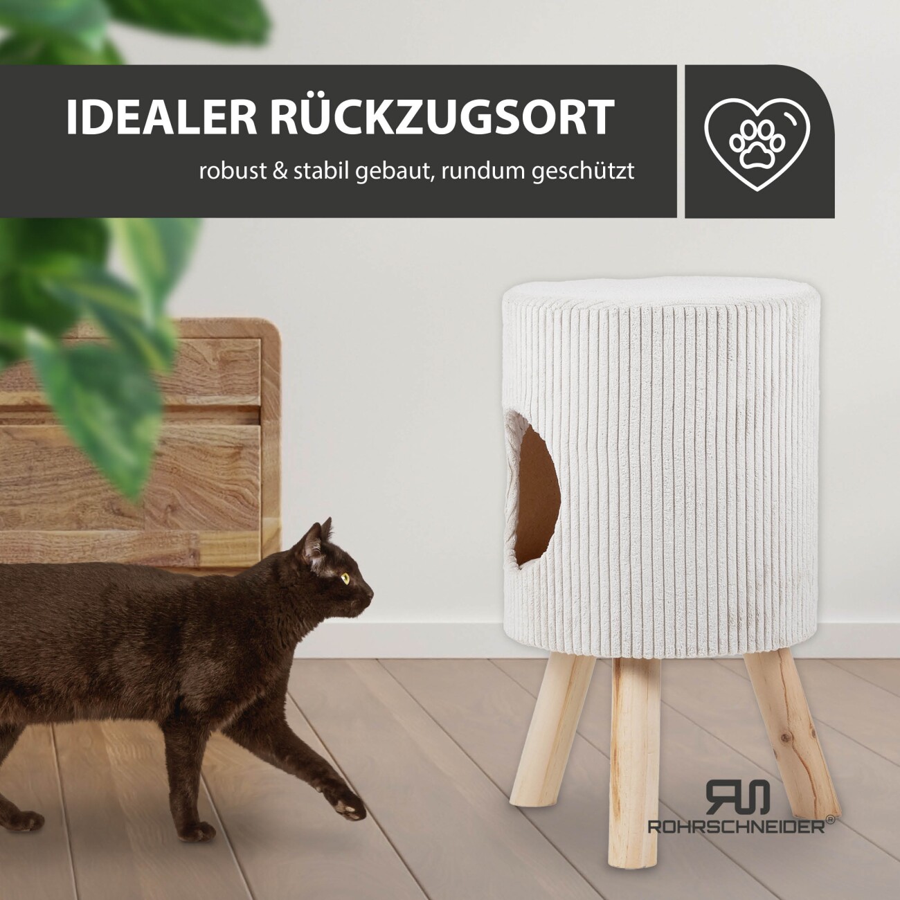 Rohrschneider ® Tierhöhle Cord mit Holz-Füße inkl. Gratis-Spielkugel 2er-Set beige