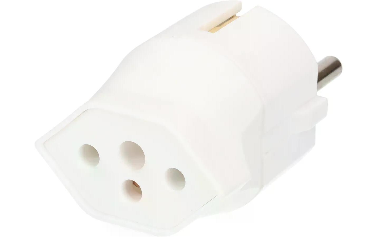 Fixadapter Schuko auf T13, WeissÜbergangsstecker zur Nutzung von 3-poligen Geräten mit Schweizer-Stecker in Ländern mit Schuko-Steckern