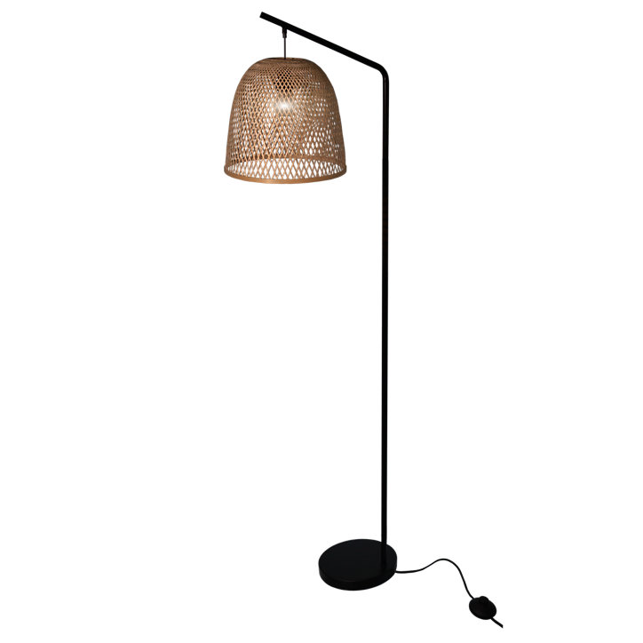 Lampadaire Calume E27 28W IP20 L.32xH.170xP.48cm métal noir et fibre naturelle GoodHome