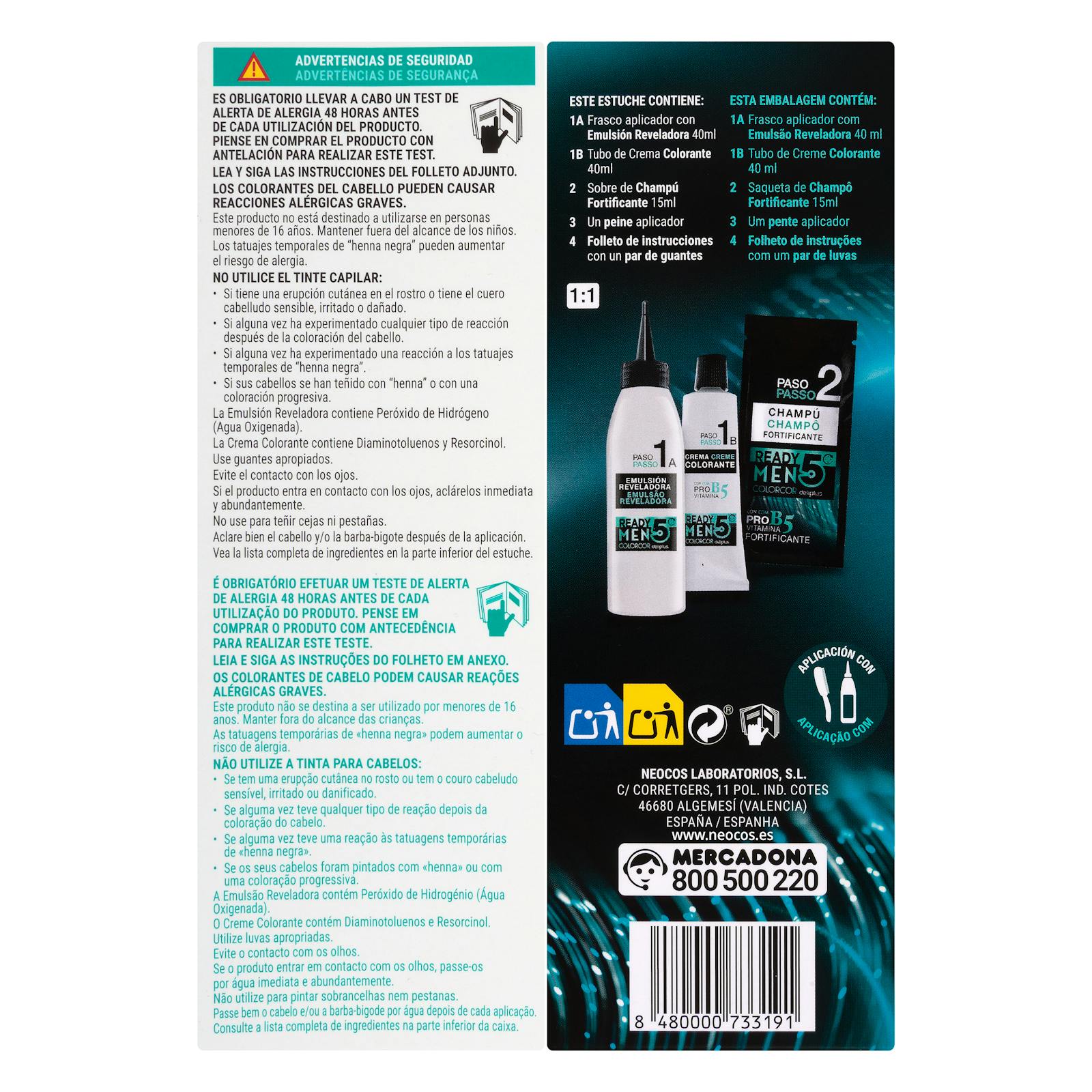 Colorcor Teinture pour cheveux homme 0 % ammoniaque 5 Brun naturel