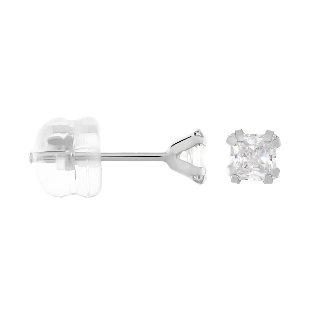 Boucles D'oreilles Puces Or Blanc Oxyde De Zirconium