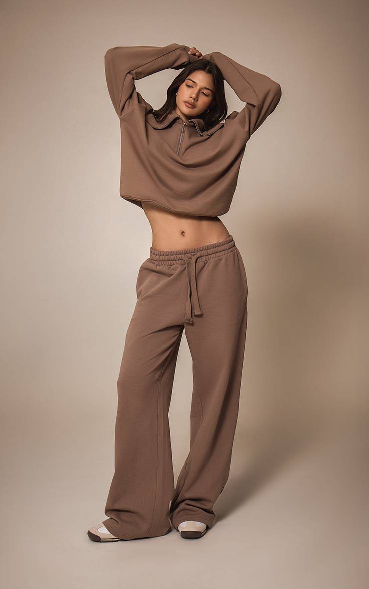 Moka Sweat-shirt Premium À Col Rabattu Et Fermeture Éclair Quart Zippée En Molleton Bouclette