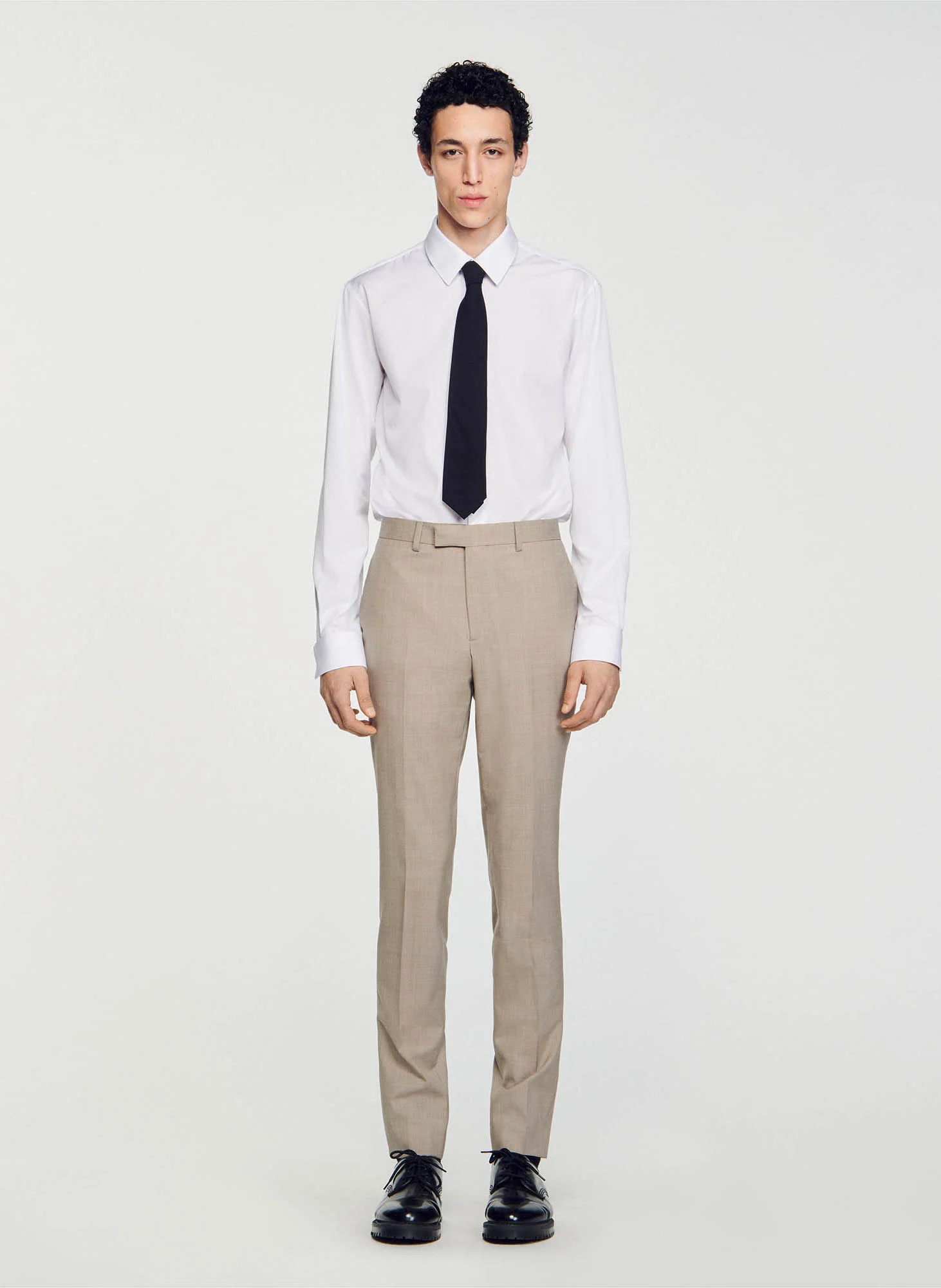 Pantalon costume droit en laine vierge | Marron