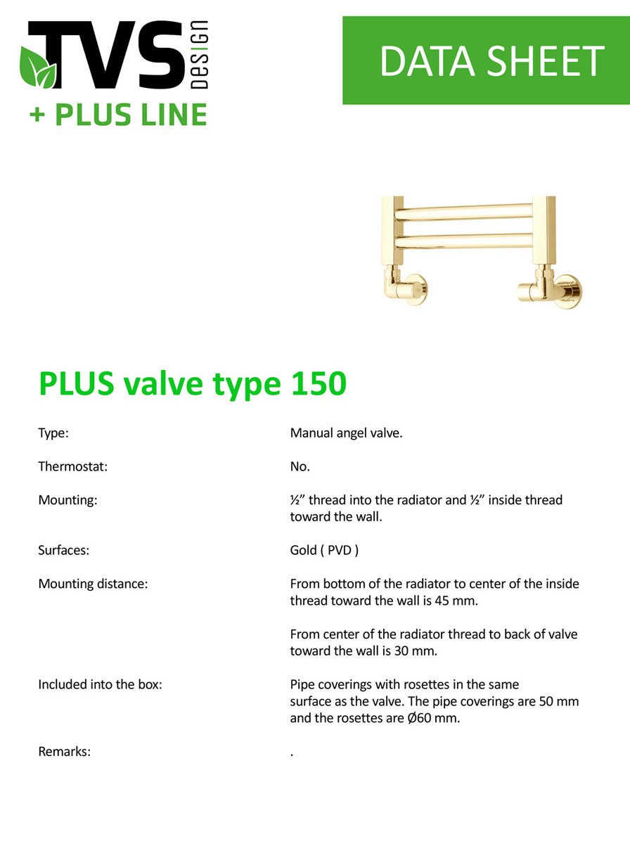 TVS Design 150 radiator aansluitset haaks goud geborsteld