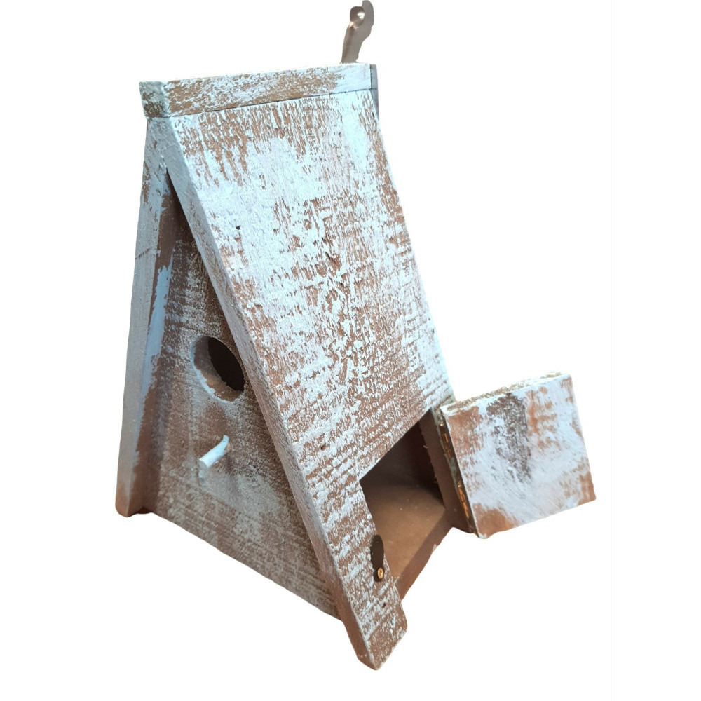 Nichoir triangulaire pour oiseaux gies en bois 16.5 x 11 x 21 cm bleu /brun