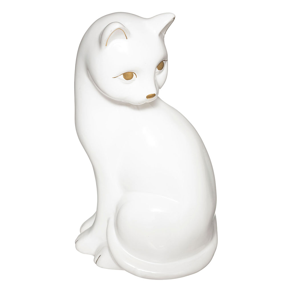 Décoration statuette chat dolomite blanc H 26cm