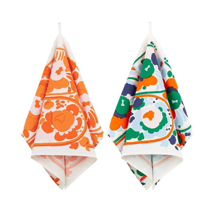 Marimekko - Karuselli Geschirrtuch, weiss / orange / blau / emerald (2er-Set)