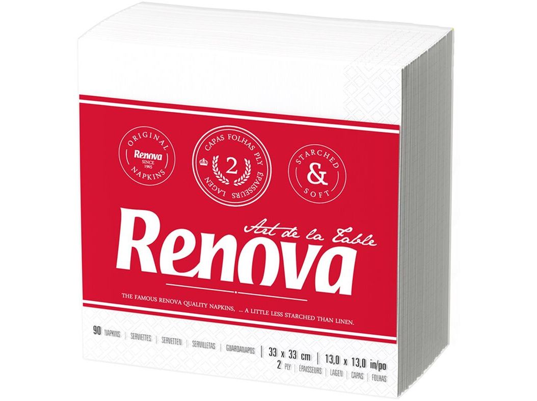 GUARDANAPOS FOLHA DUPLA TIPO A RENOVA BRANCO 33X33CM 90 UNIDADES