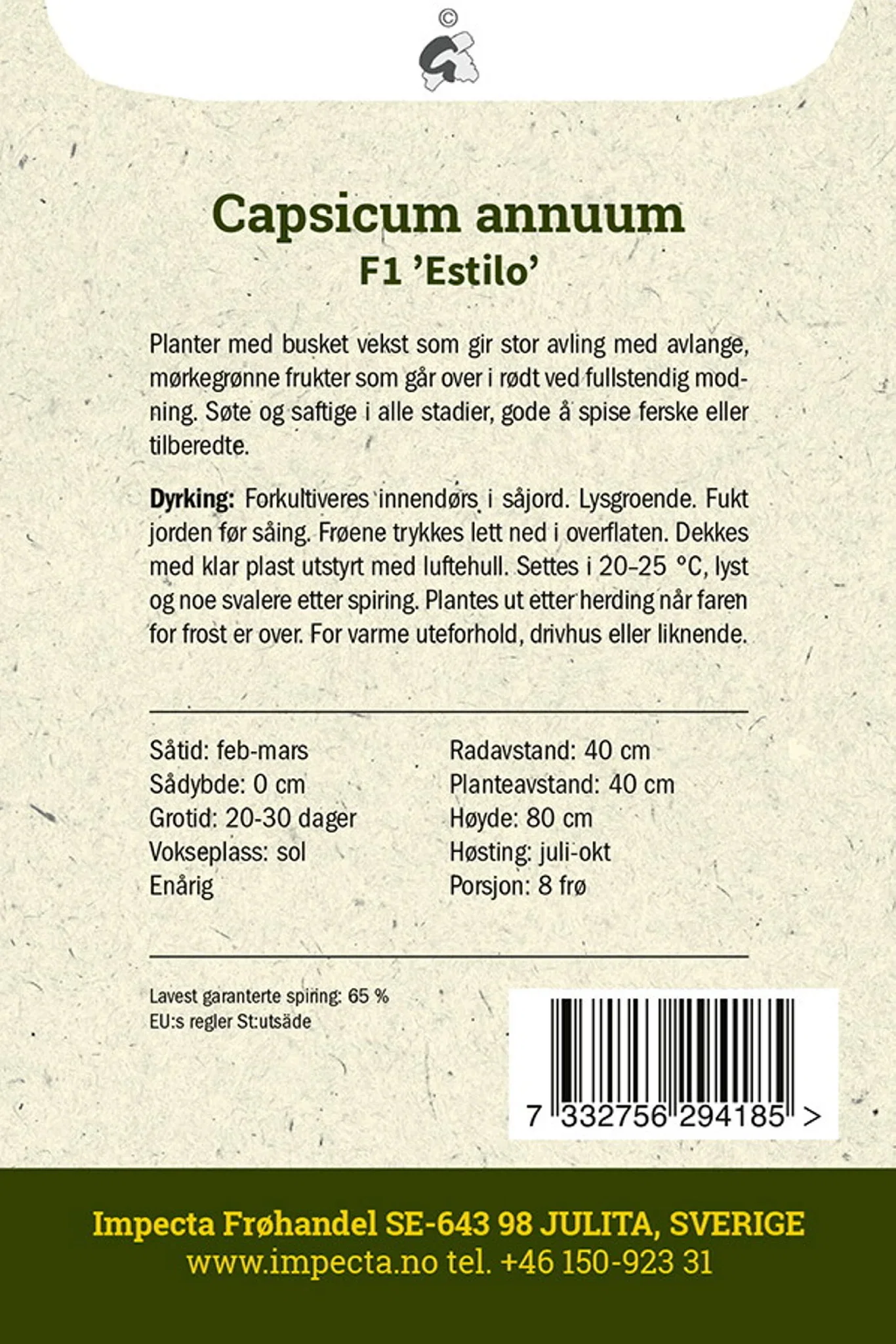 Capsicum annuum F1 'Estilo' Spisspaprika F1 'Estilo'