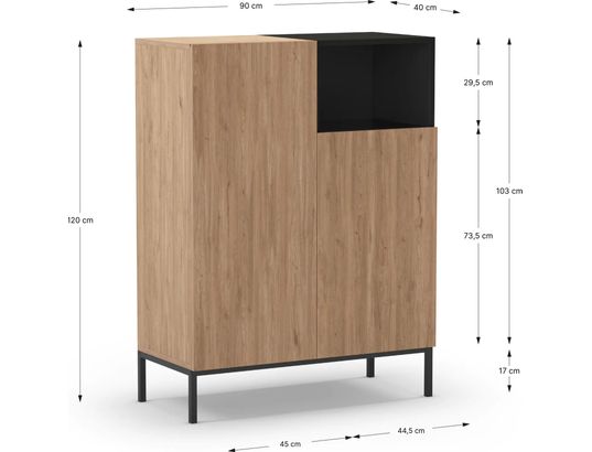 CONCEPT1 - Bahut Cailin 2P1N chene noir 90 x 40 x h120cm