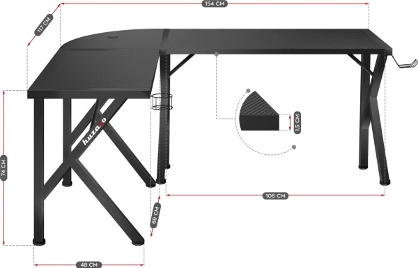 Huzaro Hero 6.3 Gaming Desk, sort  DOVANA Huzaro-sæt (slagtøj og tilbehør)
