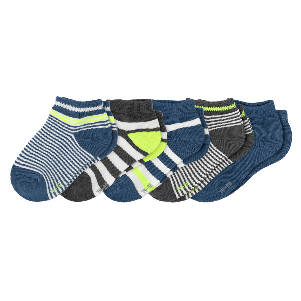 Topomini 5 Paar Baby Sneaker-Socken mit Streifen dunkelblau / grau / weiss