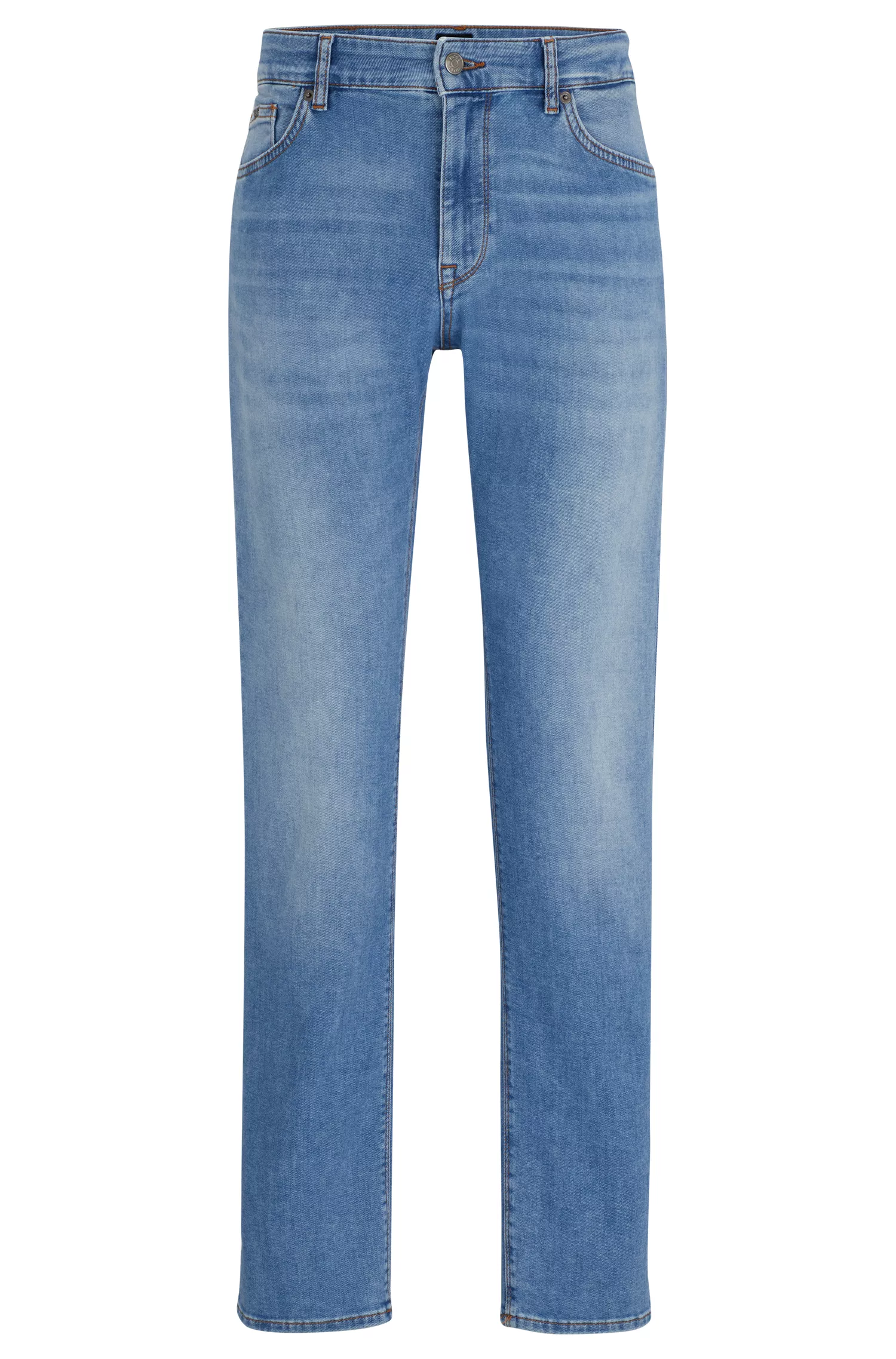 Calça jeans BOSS preta, corte regular, em denim azul supermacio.