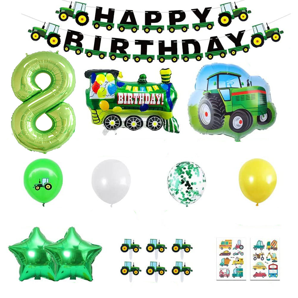 (66-tlg. Set) Zahlen Ballon Kinder Geburtstags Party Folienballon   Happy Birthday Girlande / Kuchenstecker - Zahl 8 / Fahrzeuge