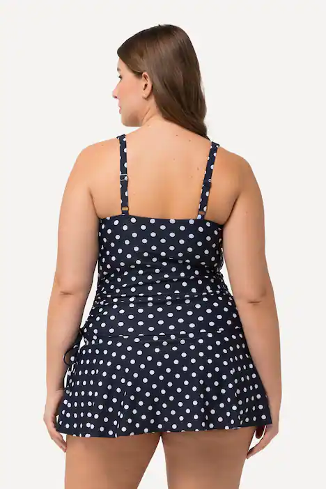 Bellieva-Tankini, Zweiteiler, Umstandsmode, Punkte, seitliche Raffungen, Volantsaum, marine