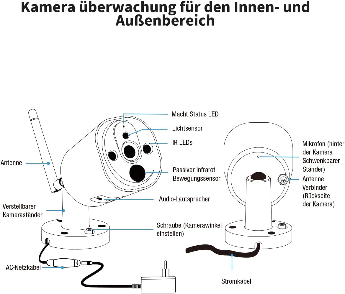 SecuFirst Überwachungskamera Aussen Kit mit Innen Monitor,7