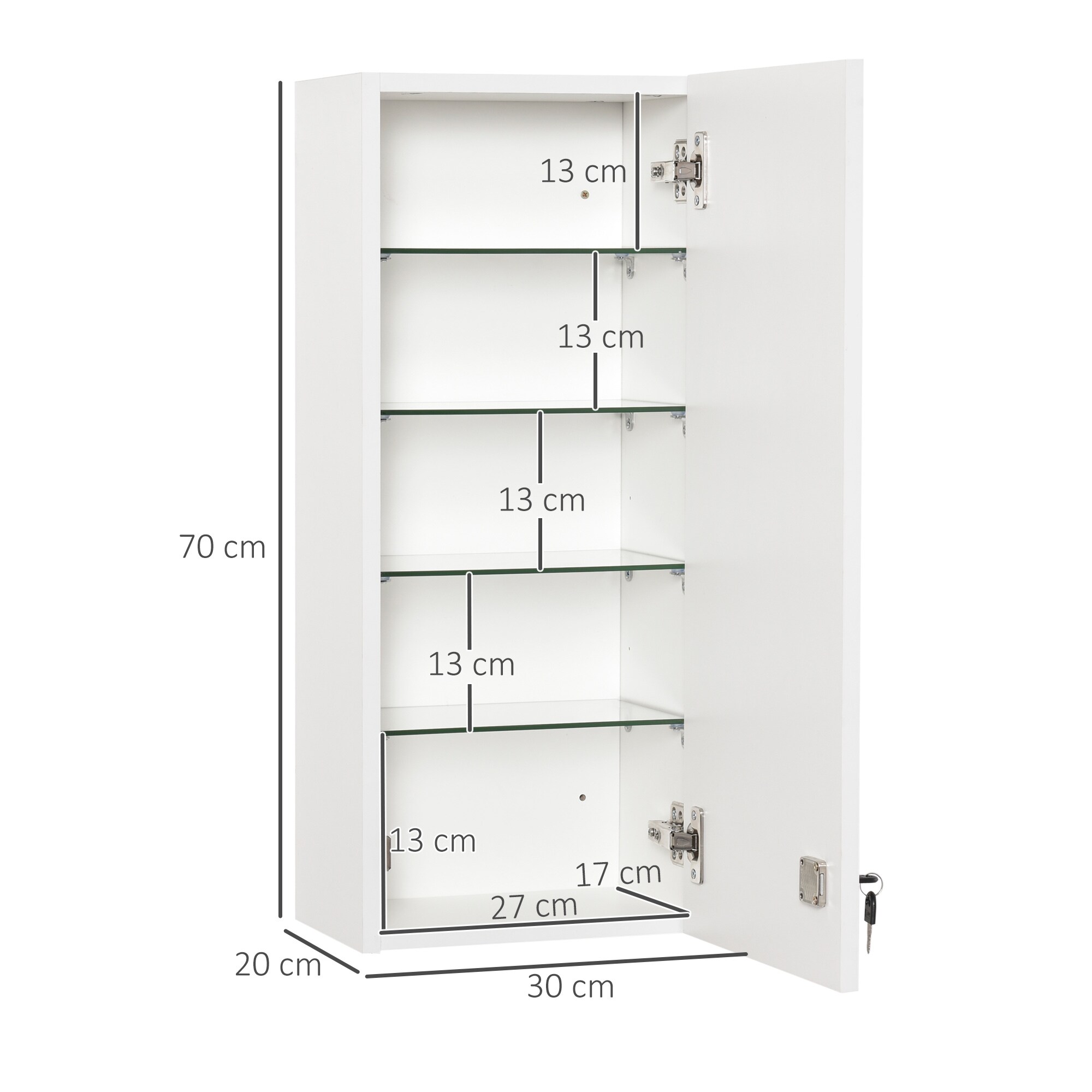 kleankin Medizinschrank verstellbare Trennwände weiß 30 x 20 x 70 cm (BxTxH)