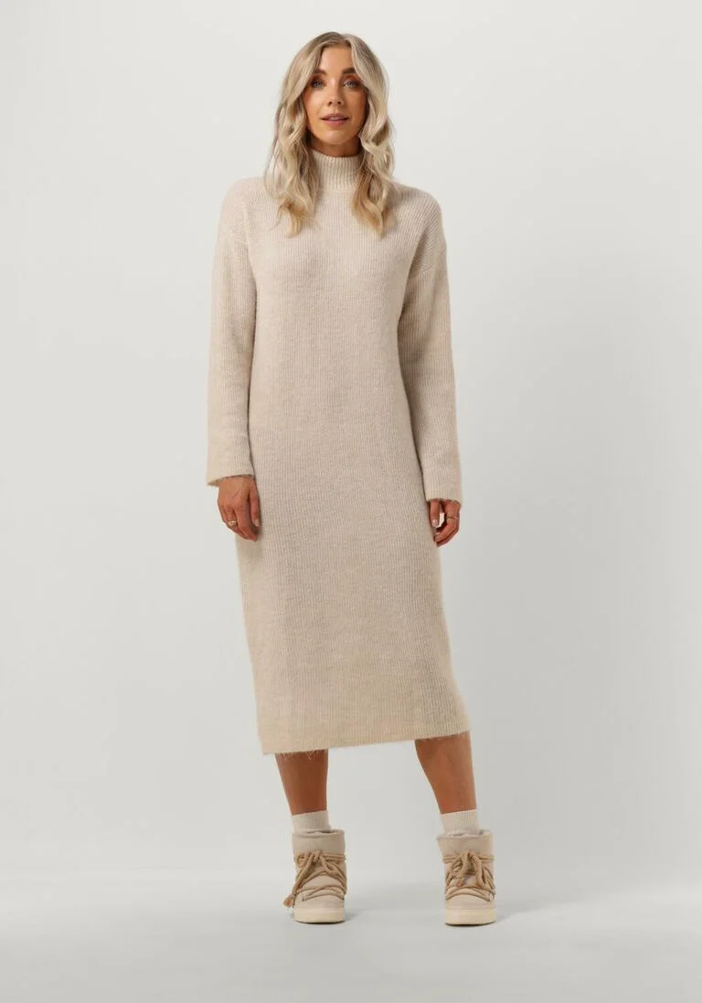 SELECTED FEMME beige selected femme midi jurk slfmaline ls knit dresshigh neck