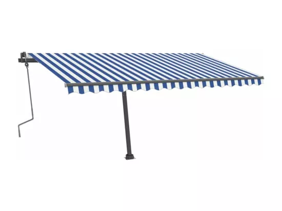 Auvent manuel rétractable avec LED 400x300 cm Bleu et blanc