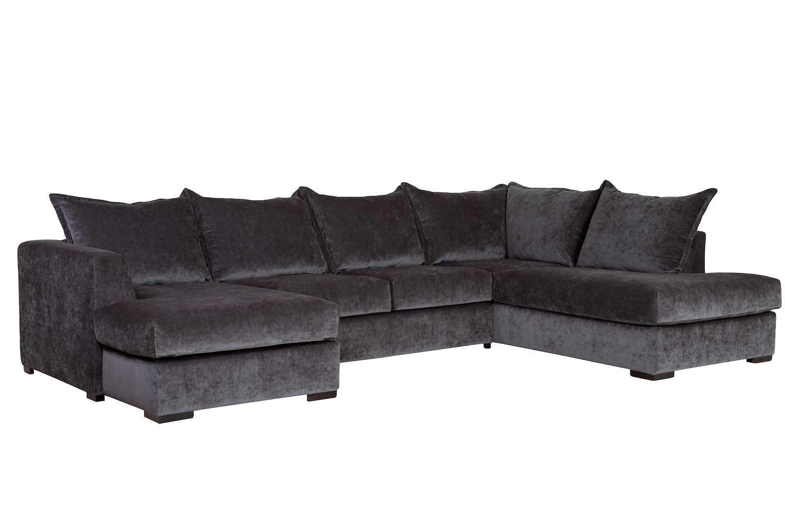 Chillux U-sofa Sjeselong venstre, 2-seter og åpen ende høyre i tekstil Eros 8484BK-07 Graphite og sorte ben.