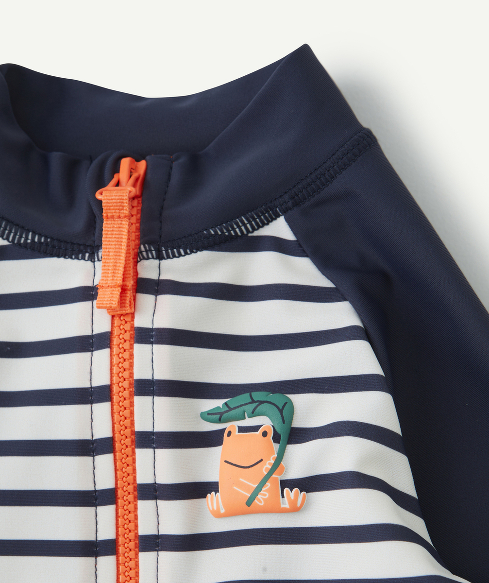 COMBINAISON ANTI-UV BÉBÉ GARÇON EN FIBRES RECYCLÉES BLEU MARINE AVEC RAYURES