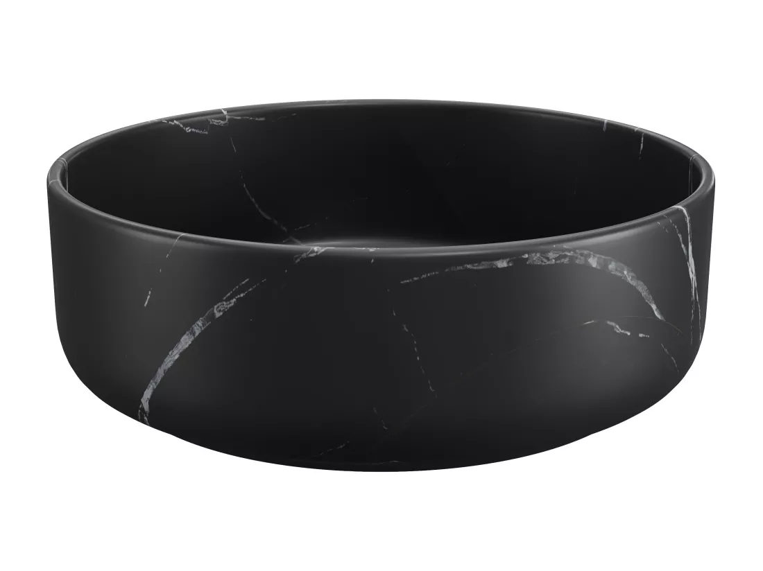 Vasque à poser ronde noire effet marbre en céramique - 36 cm - VIAMARBA