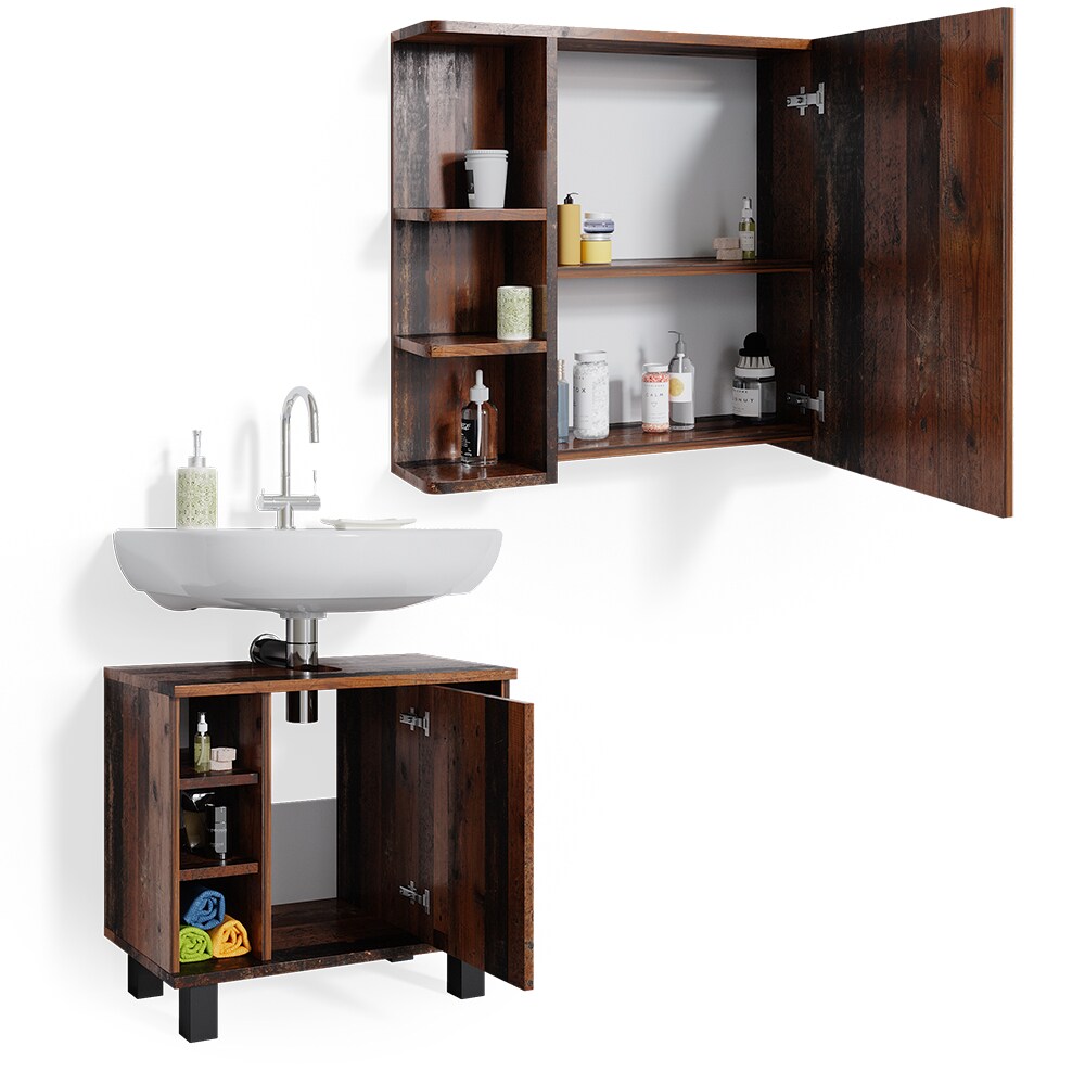 Vicco Badmöbelset Waschtischunterschrank Spiegelschrank Fynn Old Style