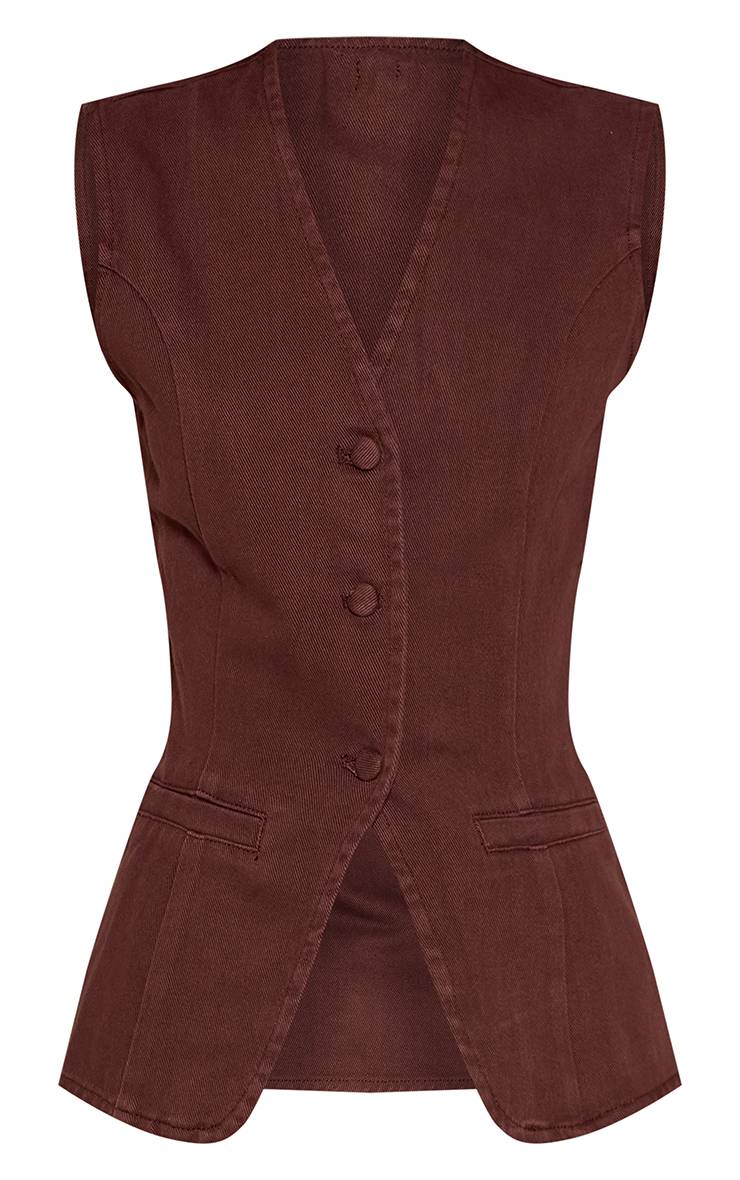 Chocolat Gilet Long En Jean Ajusté Style Tailleur Pour Grandes Tailles