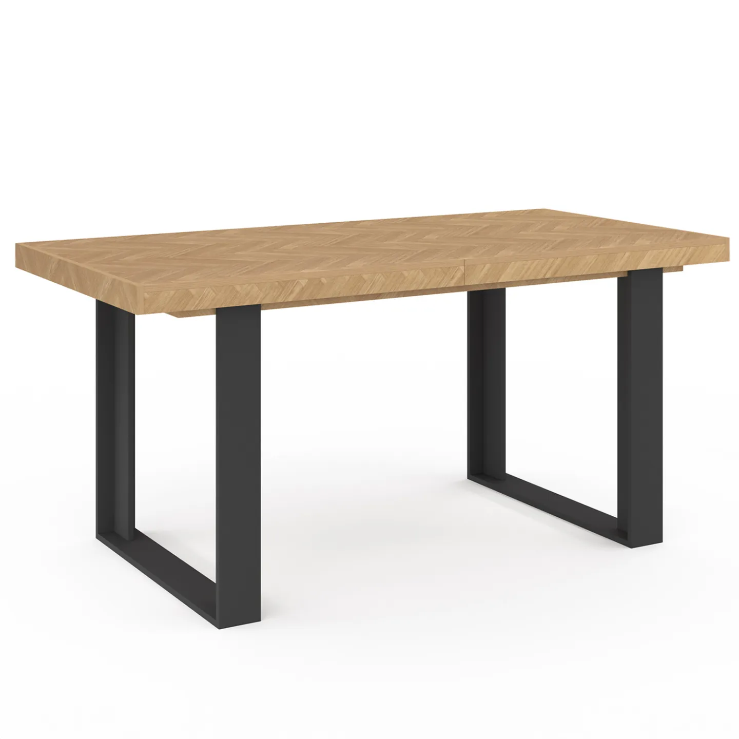 Table à manger extensible rectangle CASSIUS 4-8 personnes effet chevrons et pieds noirs 160-200 cm