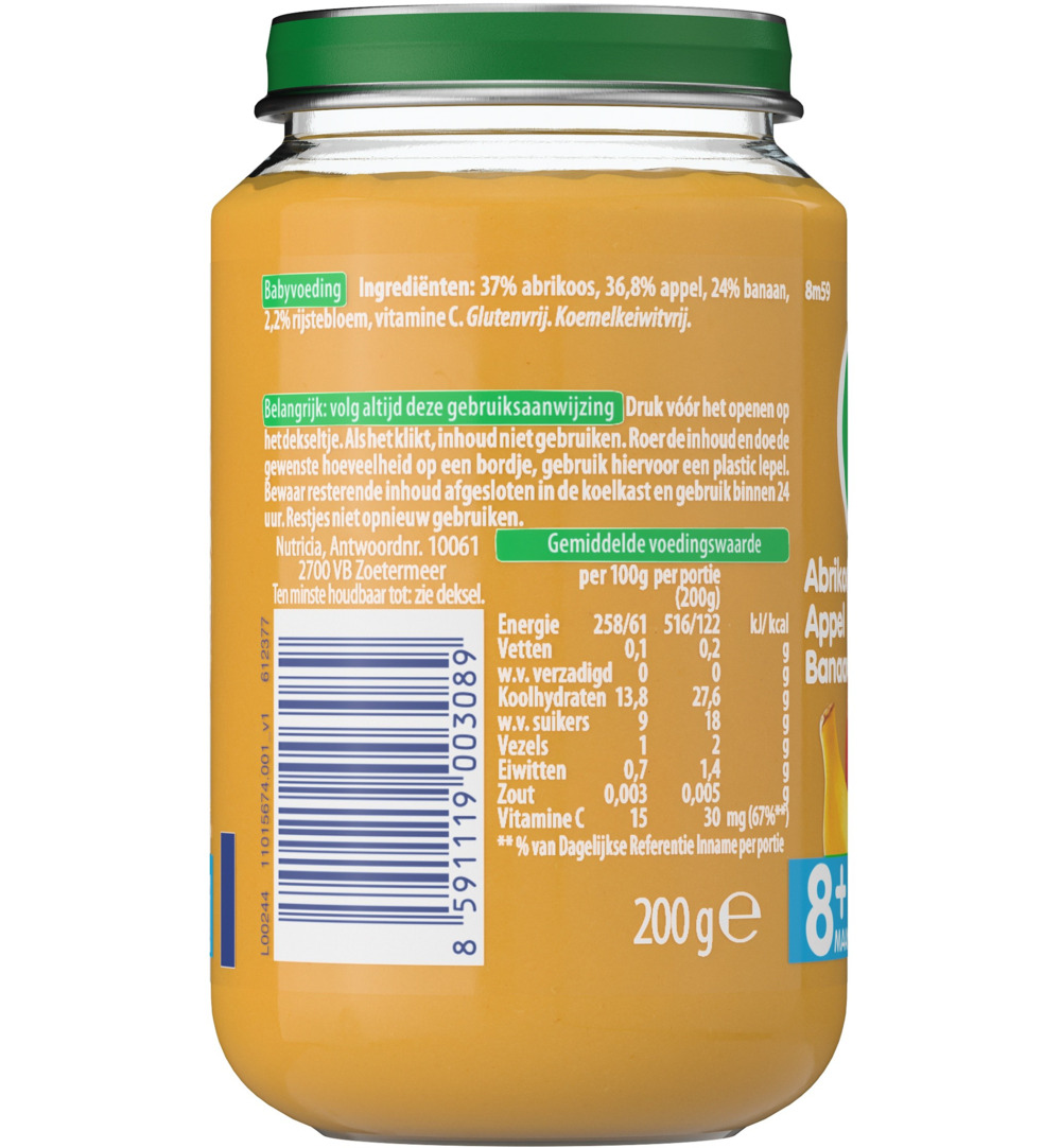 Olvarit Abrikoos appel banaan 8M59 (200 gr)