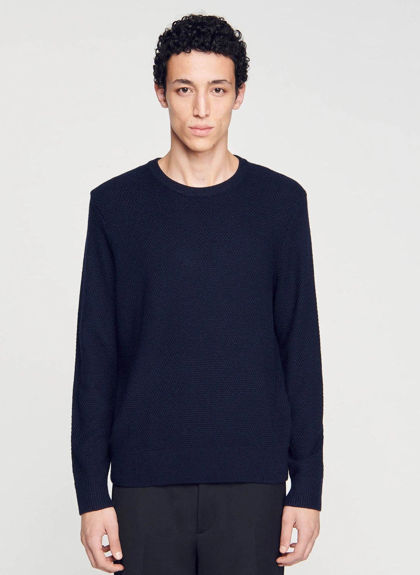 Pull col rond regular fit en laine mélangée | Bleu